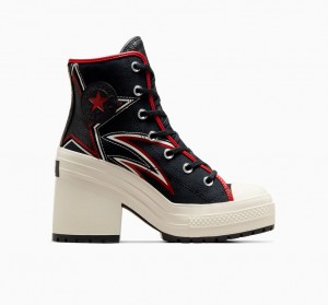 Converse Chuck 70 De Luxe Heel Moto Sort Rød | 72360WROV