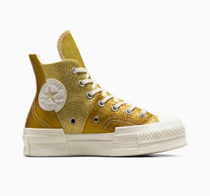 Converse Chuck 70 Plus Glitter Hvide Mørkeguld | 17589PETM