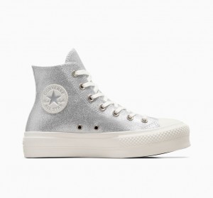 Converse Chuck Taylor All Star Lift Platform Glitter Sølv | 37019ATHL