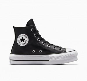 Converse Chuck Taylor All Star Lift Platform Læder Sort Sort Hvide | 29036OYMJ