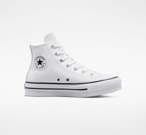 Converse Chuck Taylor All Star Lift Platform Læder Hvide Sort | 04739JDBG