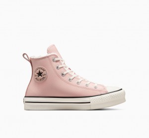 Converse Chuck Taylor All Star Lift Platform Læder & Sherpa Lyserød Hvide Sort | 65792STLG