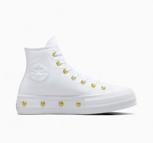 Converse Chuck Taylor All Star Lift Platform Star Studded Hvide Hvide Guld | 63081LVCH