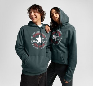 Converse Converse Go-To All Star Patch Standard-Fit Fleece Pullover Hoodie Grøn | 74610VFWN