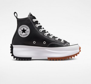 Converse Run Star Hike Platform Foundational Læder Sort Hvide | 94037HQEZ