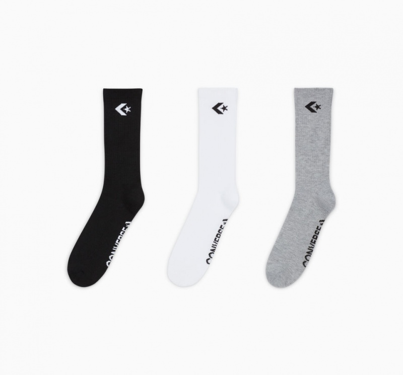 Converse 3-Pack Embroidered Crew Socks Sort Hvide Grå | 21937HNVQ