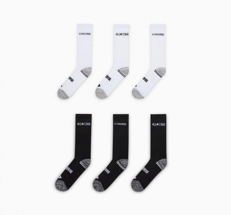 Converse All Star 6-Pack Crew Socks Hvide Sort | 61908XJKZ