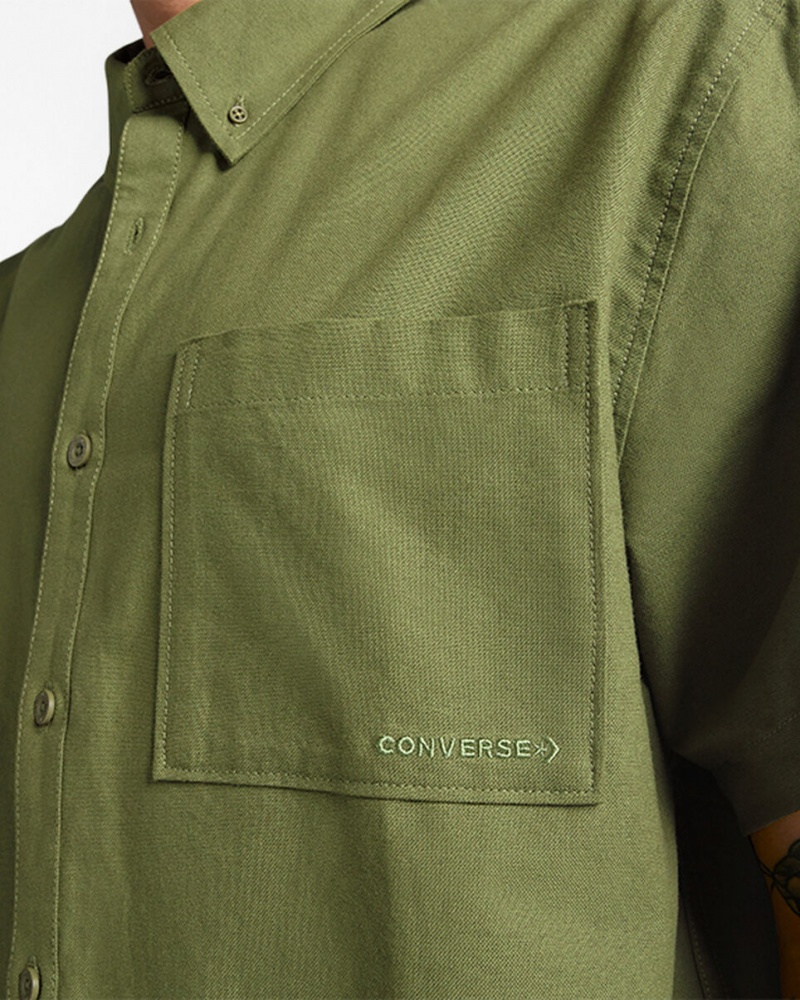 Converse Basic Woven Kort Sleeve Shirt Grøn | 23610DBGQ