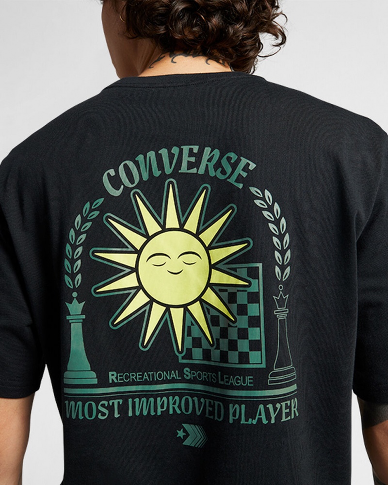 Converse Chess League Grafisk T-Shirt Sort | 15078VRZE