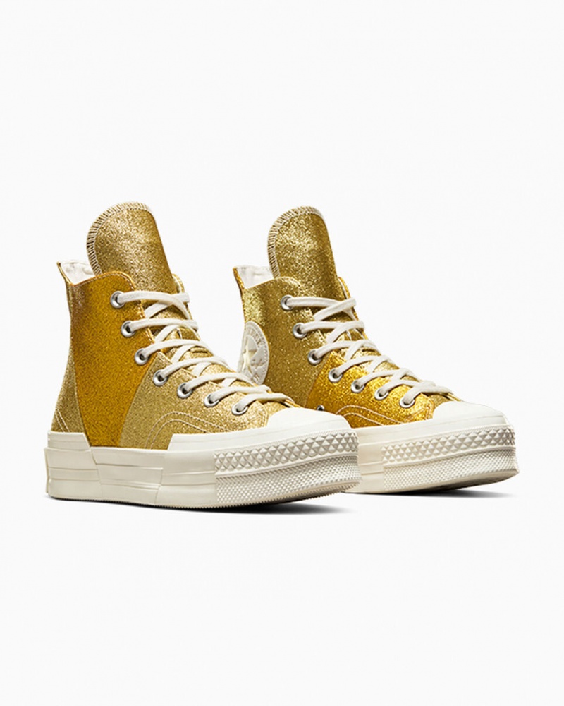 Converse Chuck 70 Plus Glitter Hvide Mørkeguld | 17589PETM