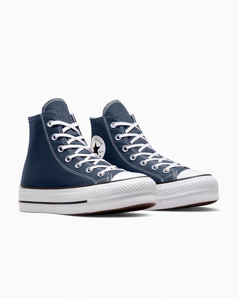 Converse Chuck Taylor All Star Lift Platform Mørkeblå Hvide Sort | 40517ZKIU