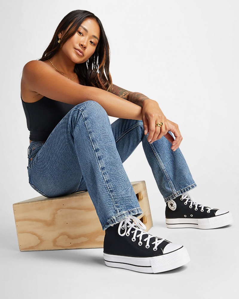 Converse Chuck Taylor All Star Lift Platform Sort Hvide Hvide | 71894EVUN