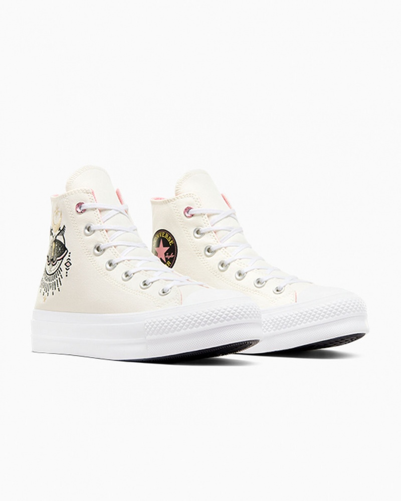 Converse Chuck Taylor All Star Lift Platform Alchemy Embroidery Sort Lyserød | 95076IXHN