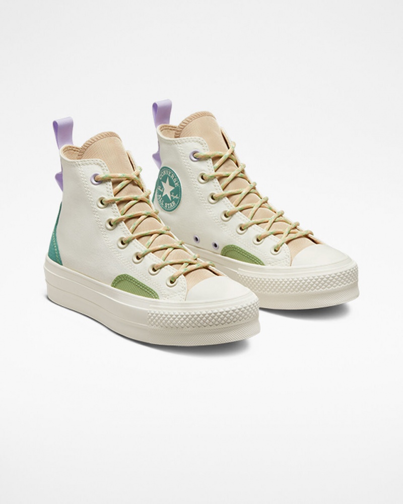 Converse Chuck Taylor All Star Lift Platform Colorblock Overlay Egret / Oat Milk / Algae Coast | 52361XOUC