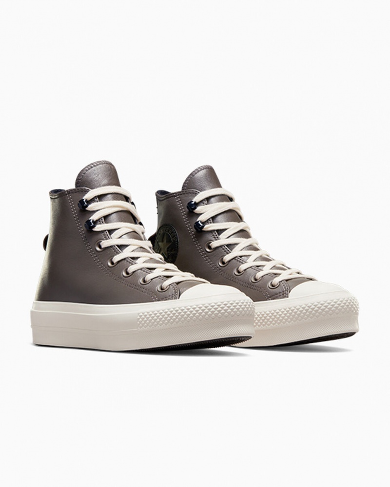 Converse Chuck Taylor All Star Lift Platform Fleece-Forede Læder Sort | 93184ACVI