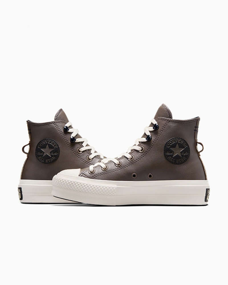 Converse Chuck Taylor All Star Lift Platform Fleece-Forede Læder Sort | 93184ACVI