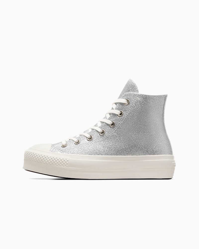 Converse Chuck Taylor All Star Lift Platform Glitter Sølv | 37019ATHL