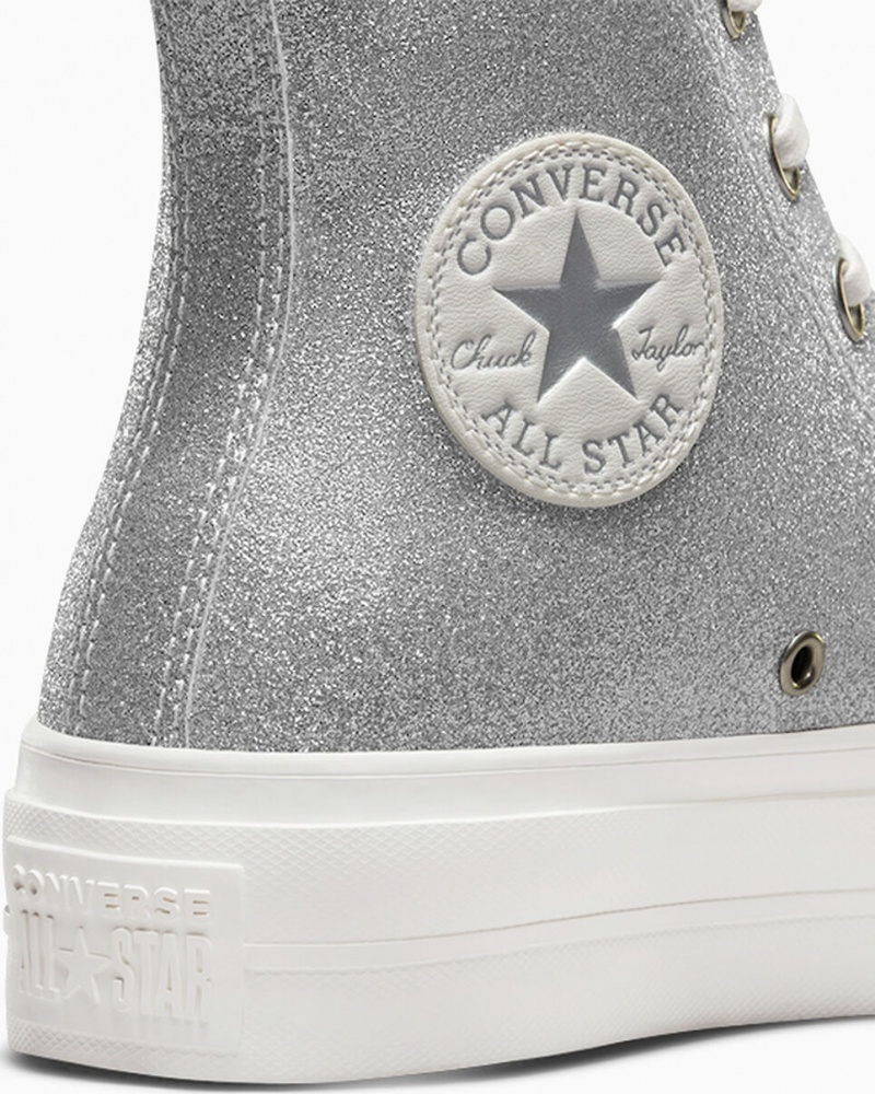 Converse Chuck Taylor All Star Lift Platform Glitter Sølv | 37019ATHL