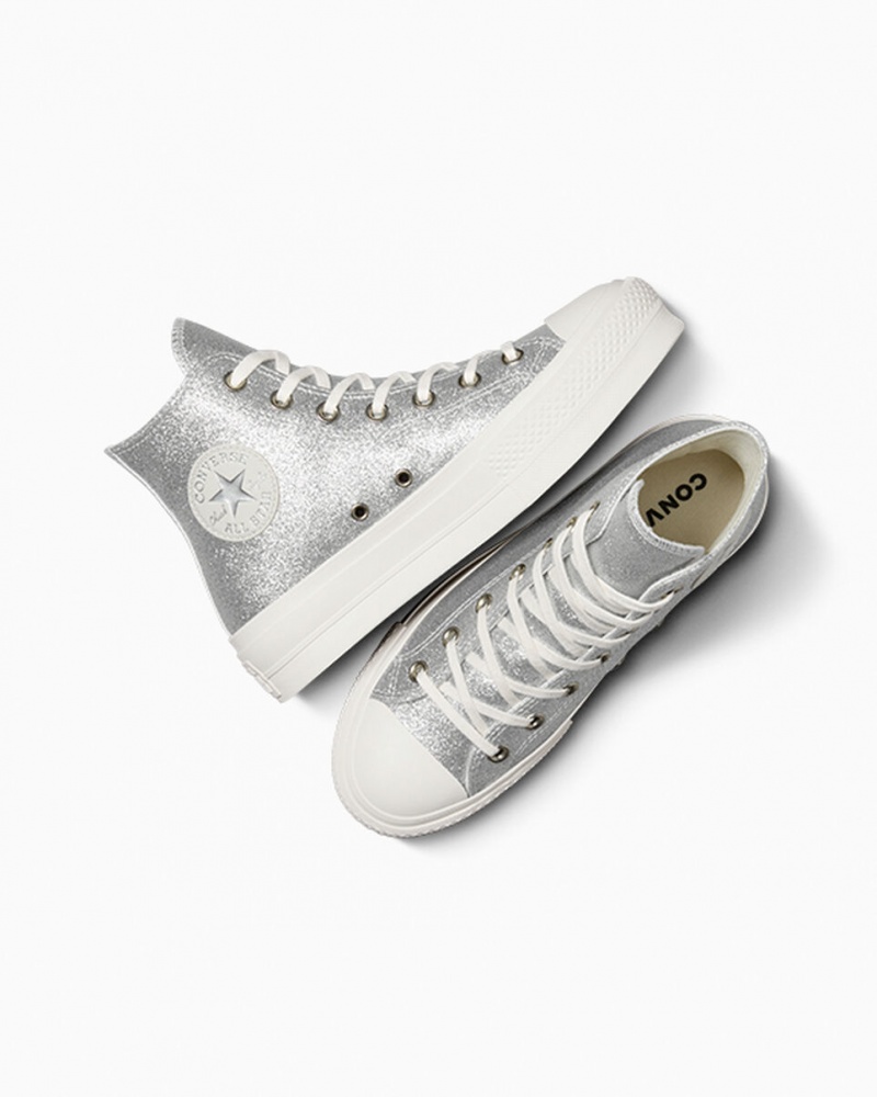 Converse Chuck Taylor All Star Lift Platform Glitter Sølv | 37019ATHL