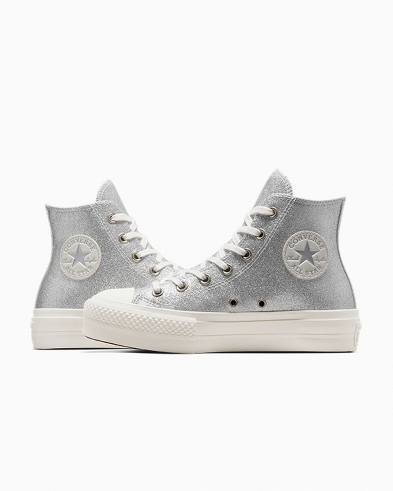 Converse Chuck Taylor All Star Lift Platform Glitter Sølv | 37019ATHL