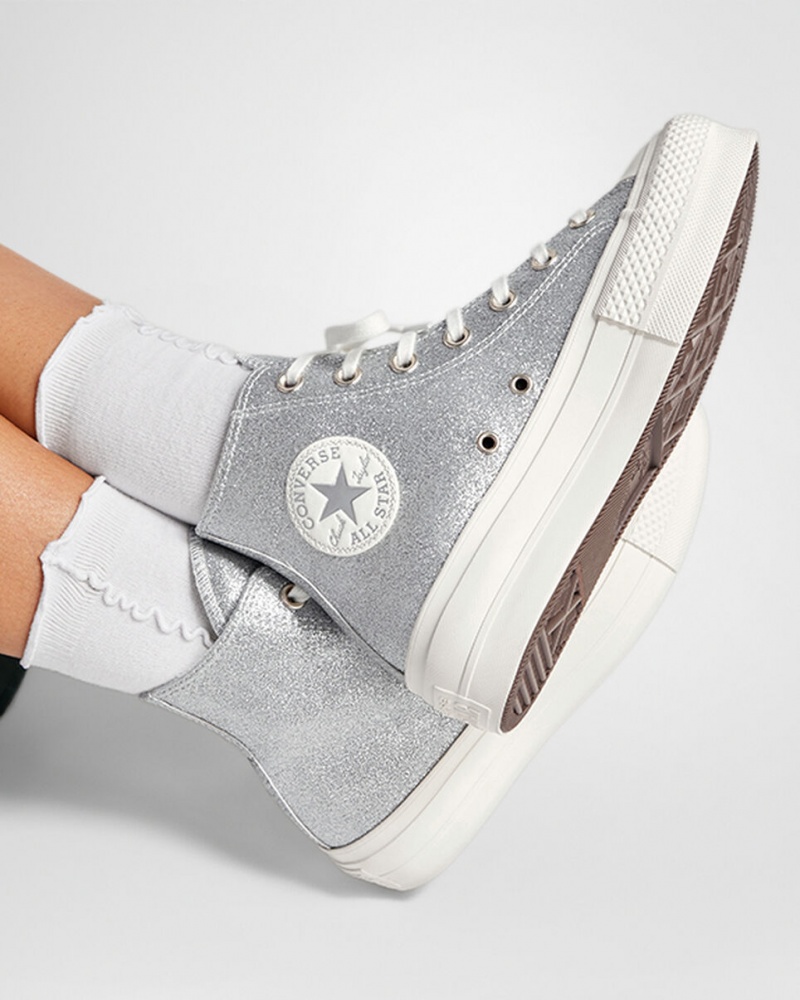 Converse Chuck Taylor All Star Lift Platform Glitter Sølv | 37019ATHL