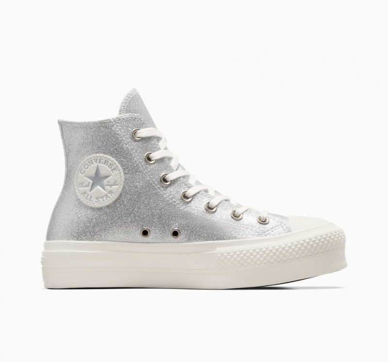 Converse Chuck Taylor All Star Lift Platform Glitter Sølv | 37019ATHL