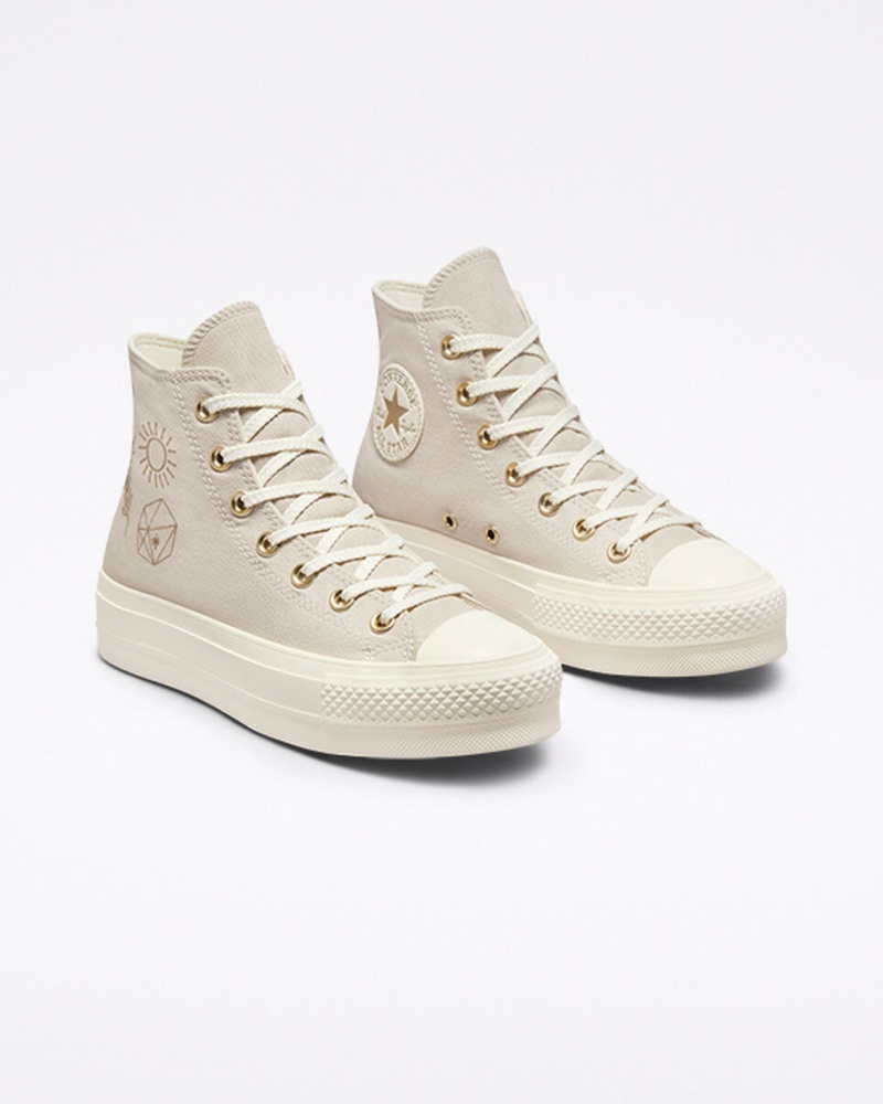 Converse Chuck Taylor All Star Lift Platform Golden Elements Lyseguld | 70198ISHE