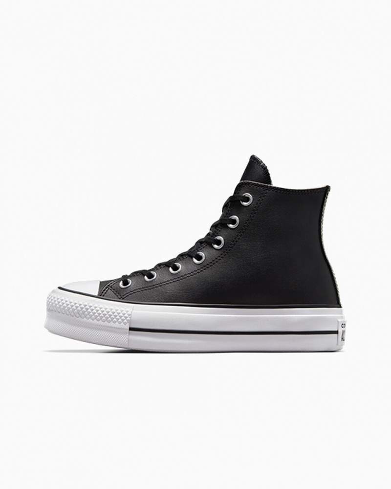 Converse Chuck Taylor All Star Lift Platform Læder Sort Sort Hvide | 29036OYMJ