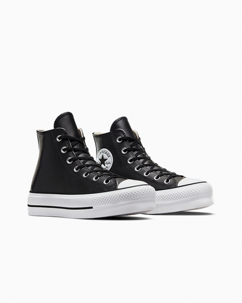 Converse Chuck Taylor All Star Lift Platform Læder Sort Sort Hvide | 29036OYMJ