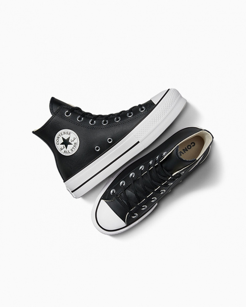 Converse Chuck Taylor All Star Lift Platform Læder Sort Sort Hvide | 29036OYMJ