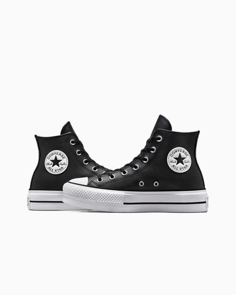 Converse Chuck Taylor All Star Lift Platform Læder Sort Sort Hvide | 29036OYMJ