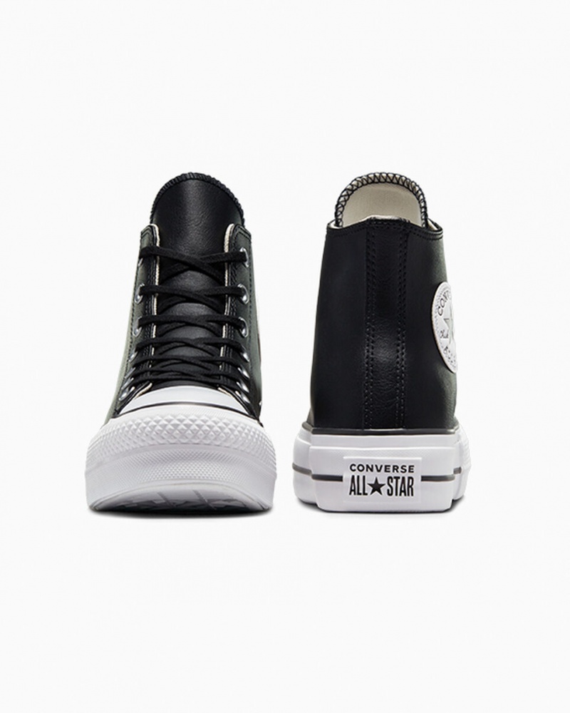 Converse Chuck Taylor All Star Lift Platform Læder Sort Sort Hvide | 29036OYMJ