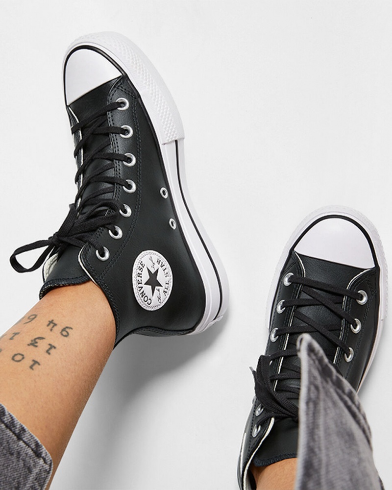 Converse Chuck Taylor All Star Lift Platform Læder Sort Sort Hvide | 29036OYMJ