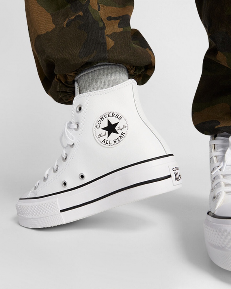 Converse Chuck Taylor All Star Lift Platform Læder Hvide Sort Hvide | 80643PVIR