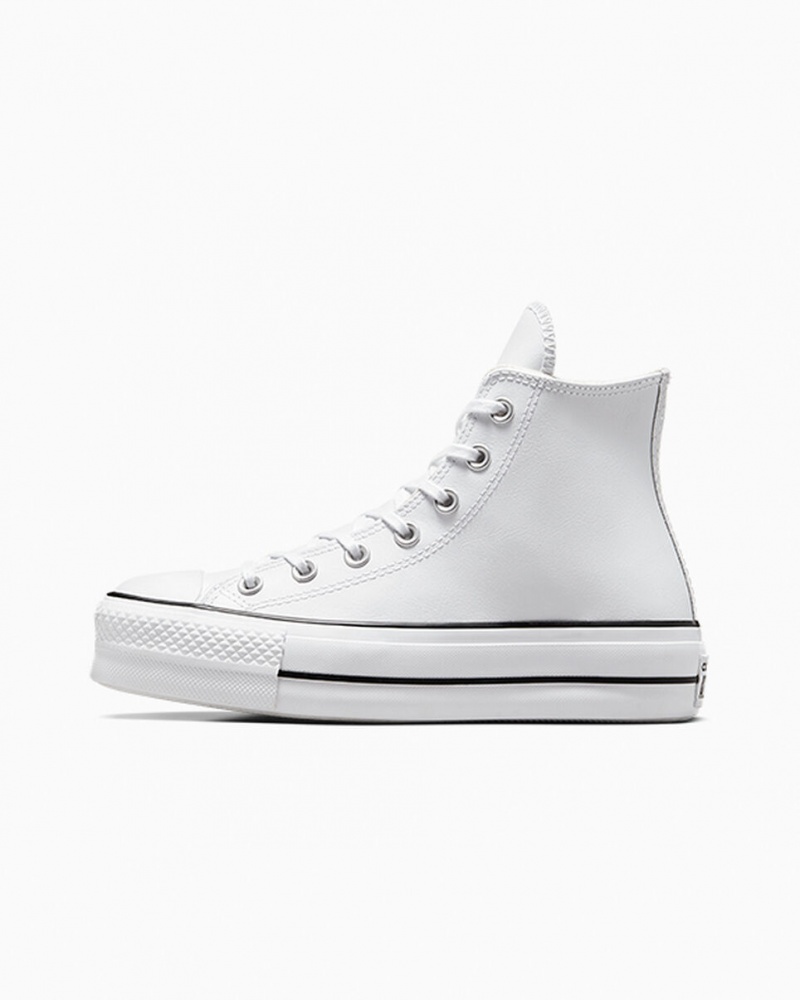 Converse Chuck Taylor All Star Lift Platform Læder Hvide Sort Hvide | 80643PVIR