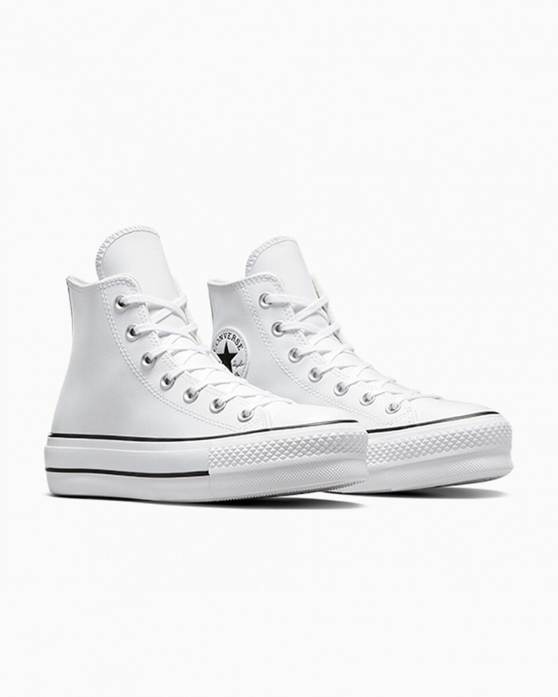 Converse Chuck Taylor All Star Lift Platform Læder Hvide Sort Hvide | 80643PVIR