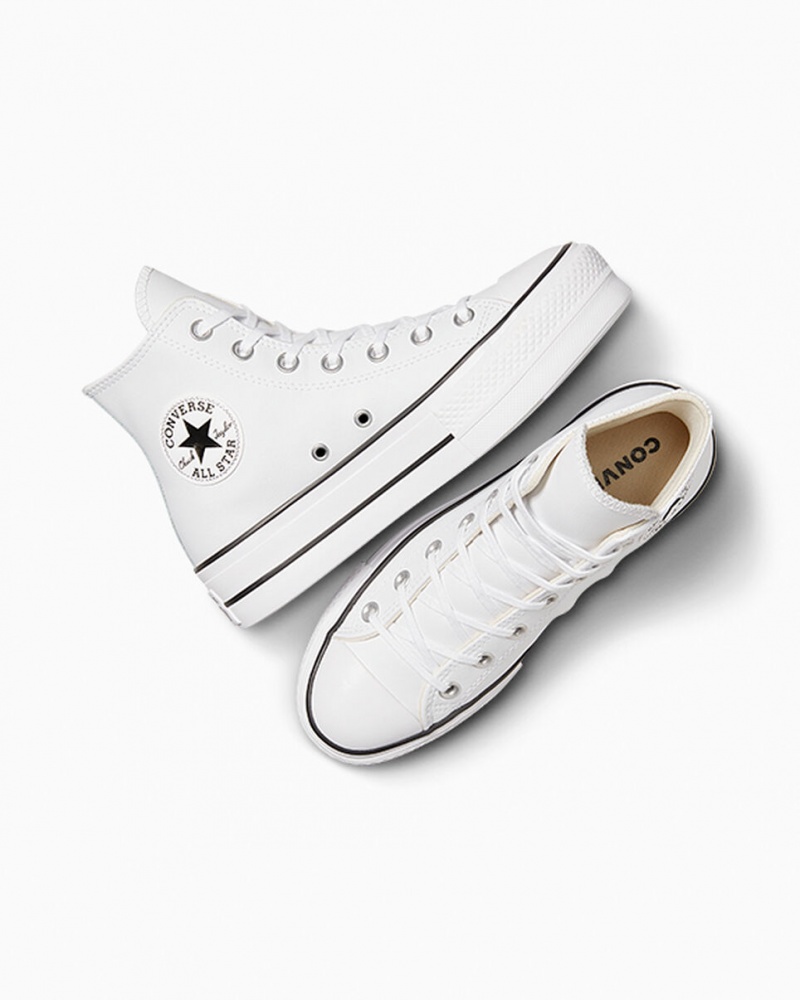 Converse Chuck Taylor All Star Lift Platform Læder Hvide Sort Hvide | 80643PVIR