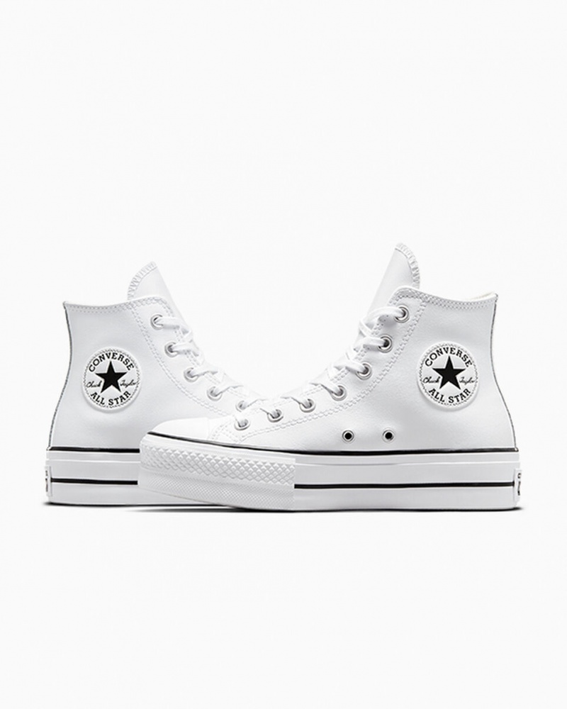 Converse Chuck Taylor All Star Lift Platform Læder Hvide Sort Hvide | 80643PVIR