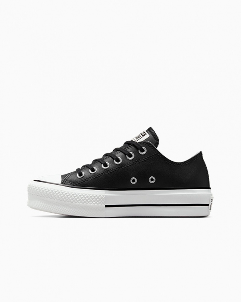 Converse Chuck Taylor All Star Lift Platform Læder Sort Sort Hvide | 38527OALQ