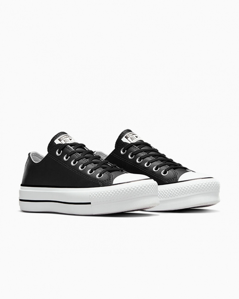 Converse Chuck Taylor All Star Lift Platform Læder Sort Sort Hvide | 38527OALQ