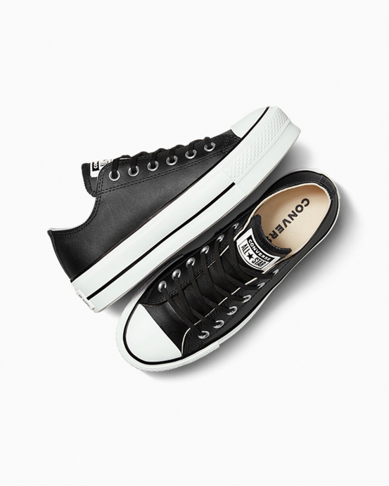 Converse Chuck Taylor All Star Lift Platform Læder Sort Sort Hvide | 38527OALQ