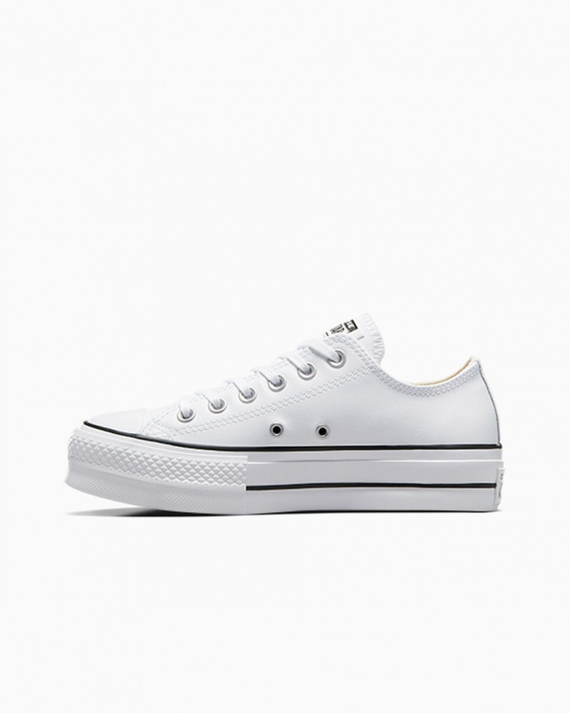 Converse Chuck Taylor All Star Lift Platform Læder Hvide Sort Hvide | 19253LFJU