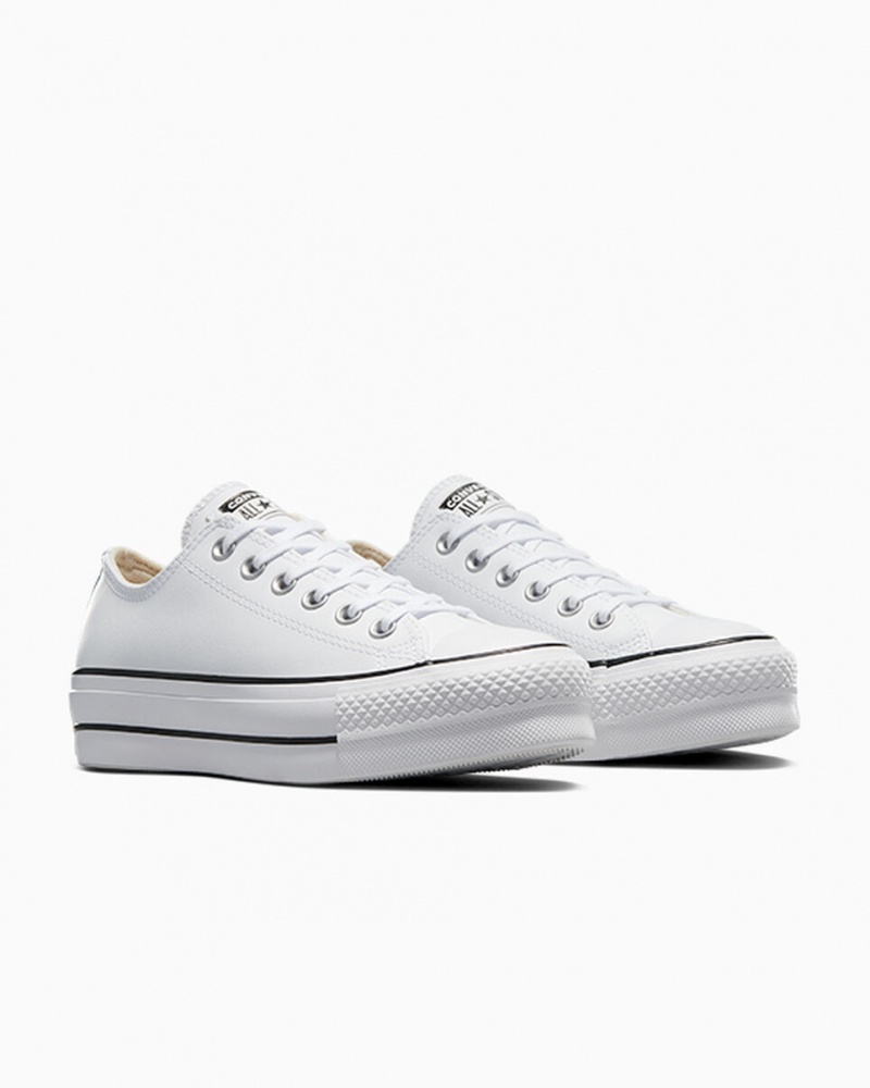 Converse Chuck Taylor All Star Lift Platform Læder Hvide Sort Hvide | 19253LFJU