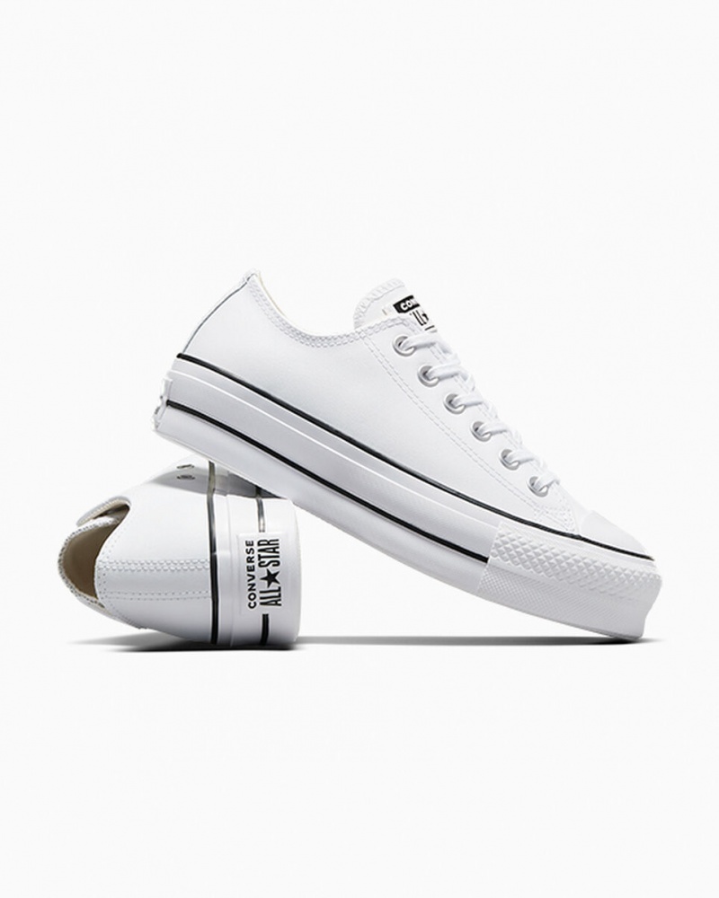 Converse Chuck Taylor All Star Lift Platform Læder Hvide Sort Hvide | 19253LFJU