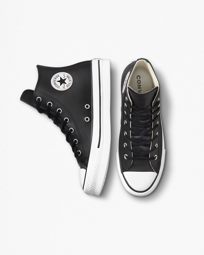 Converse Chuck Taylor All Star Lift Platform Læder Sort Hvide | 63498YXPT