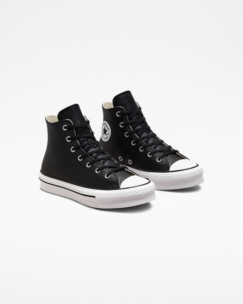 Converse Chuck Taylor All Star Lift Platform Læder Sort Hvide | 63498YXPT