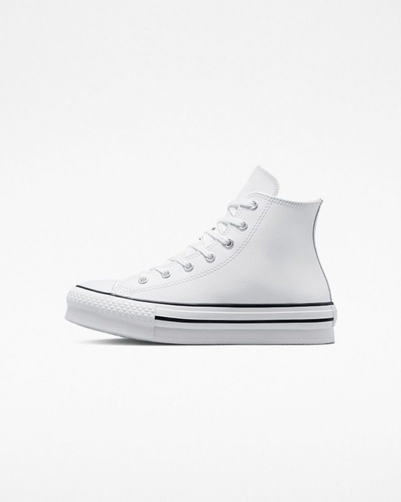 Converse Chuck Taylor All Star Lift Platform Læder Hvide Sort | 04739JDBG