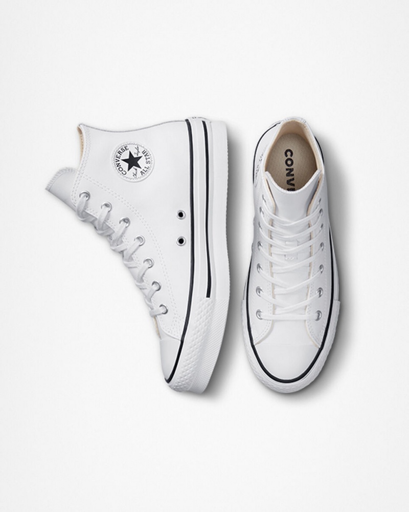 Converse Chuck Taylor All Star Lift Platform Læder Hvide Sort | 04739JDBG