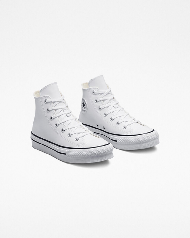 Converse Chuck Taylor All Star Lift Platform Læder Hvide Sort | 04739JDBG