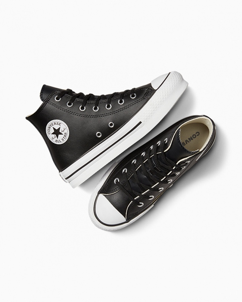 Converse Chuck Taylor All Star Lift Platform Læder Sort Hvide | 20657MBRX